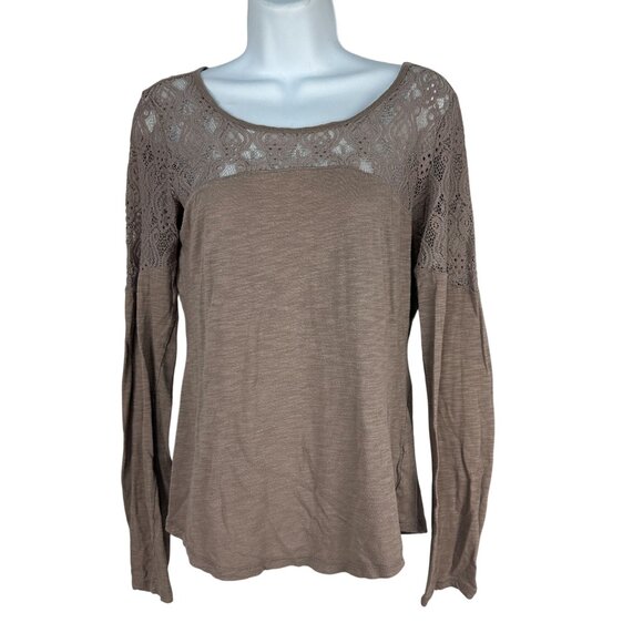 Maurices Womens Brown Long Sleeve Lace Detail Top Size Small Lightweight Soft - Picture 1 of 6